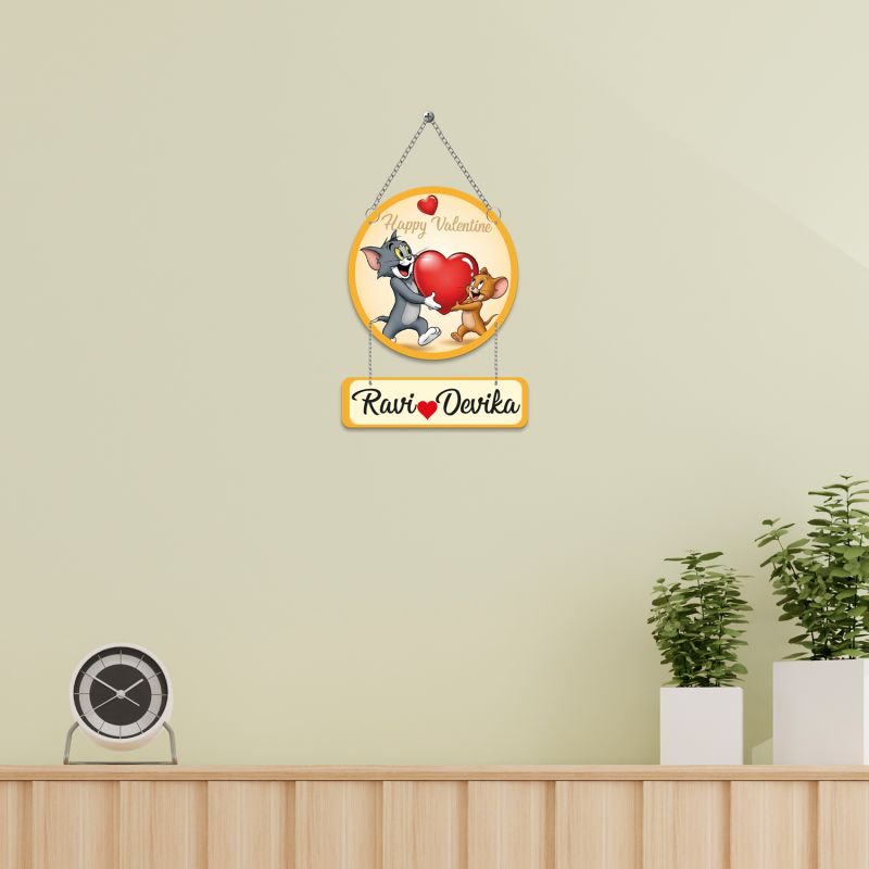 Personalized Couple Name Plate Tom & Jerry Theme Romantic Wall Hanging for Bedroom & Home
